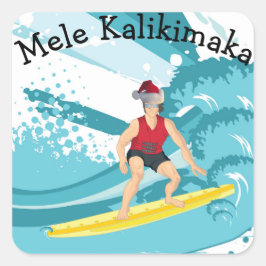 Surfer God jul i Hawaii Fyrkantigt Klistermärke