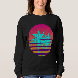 Surfer Handflatan Träd Sommar Surfboarding Vaporwa T Shirt