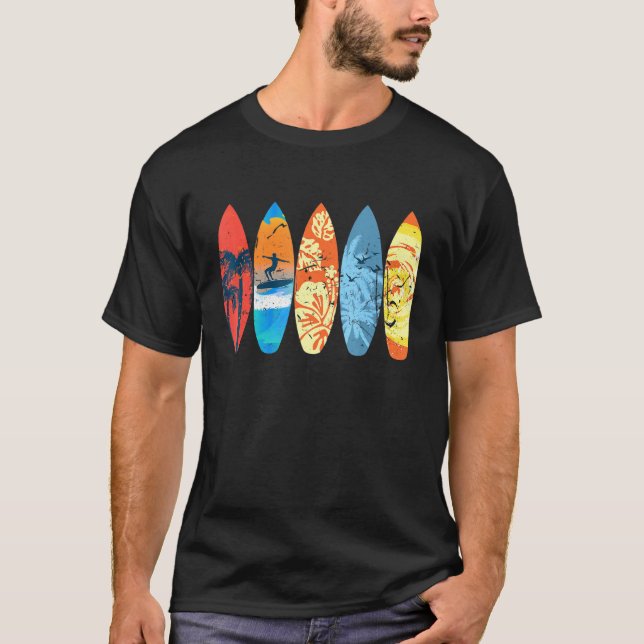 Surfer Handflatan Träd Surfboard Sunset Wave T Shirt (Framsida)