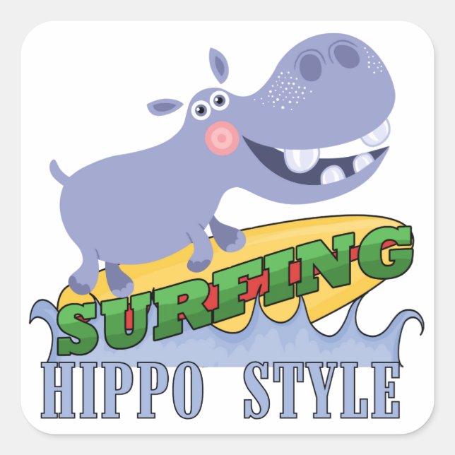 Surfer Hippopotamus Fyrkantigt Klistermärke (Framsida)