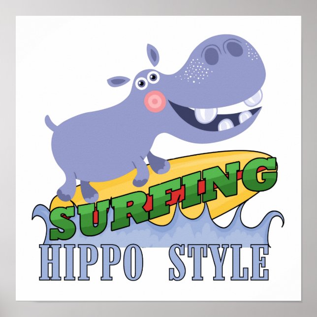 Surfer Hippopotamus Poster (Framsidan)