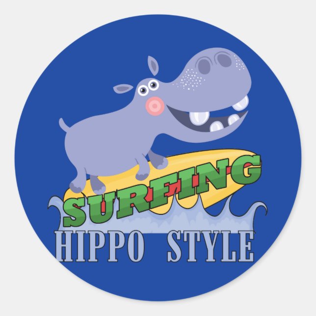 Surfer Hippopotamus Runt Klistermärke (Framsida)
