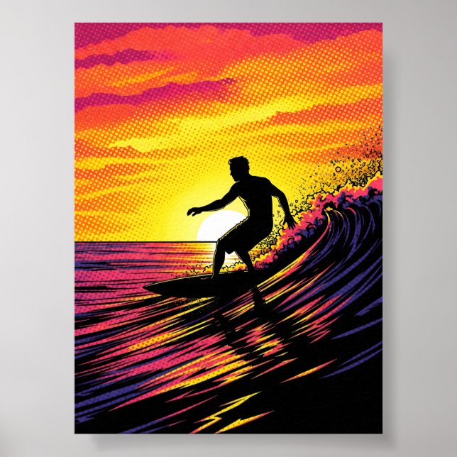 Surfer i solnedgång popkonst poster (Framsidan)