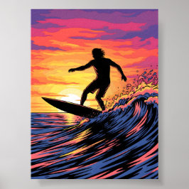 Surfer i solnedgång popkonst poster