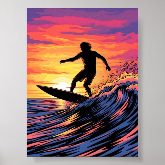Surfer i solnedgång popkonst poster (Framsidan)