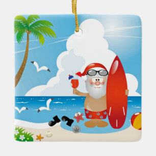 surfer jultomten julgransprydnad keramik