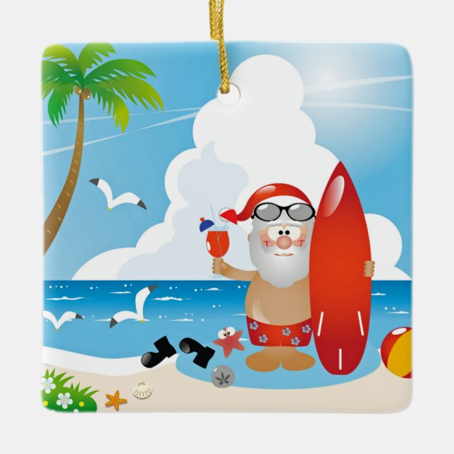 surfer jultomten julgransprydnad keramik (Framsida)