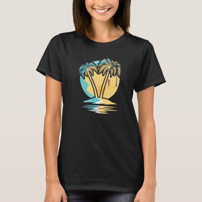 Surfer Ocean Handflatan Träd Sunset Surfboard Vink T Shirt (Framsida)