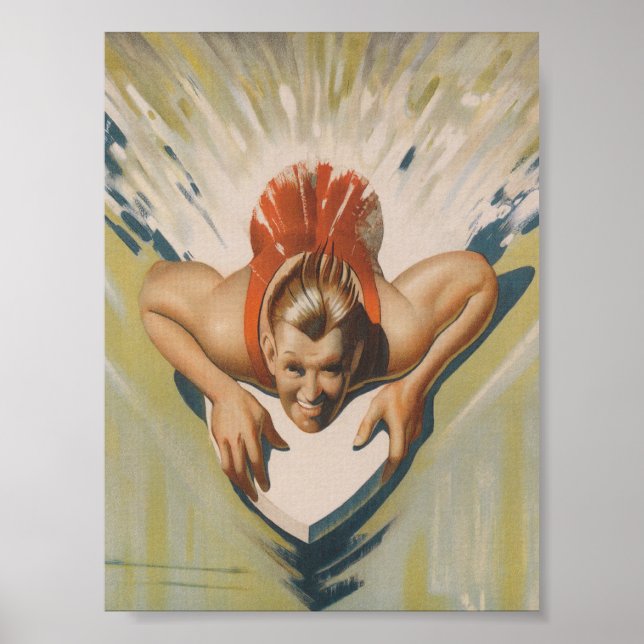 Surfer på Board Antique Vintage affisch (Framsidan)