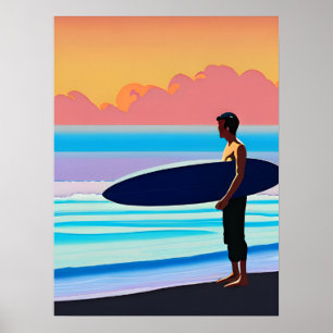 Surfer på en båge vid solnedgång poster