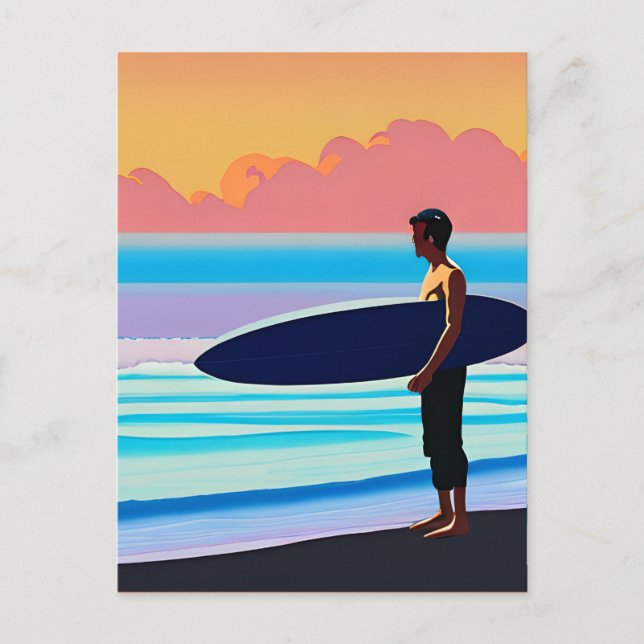 Surfer på en båge vid solnedgång vykort (Framsida)