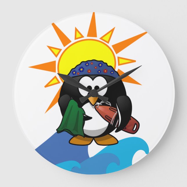 Surfer Penguin-klocka Stor Klocka (Framsida)