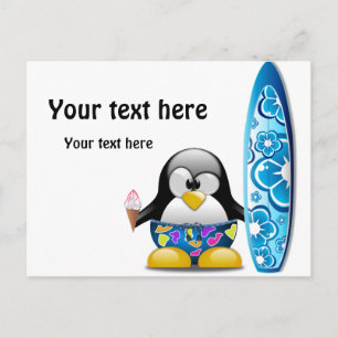 Surfer Penguin med Ice Cream Vykort