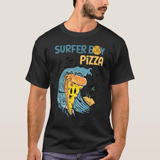 Surfer Retro Pizza Boy T Shirt (Framsida)