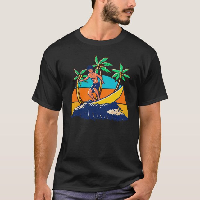 Surfer Retro Sunset T Shirt (Framsida)