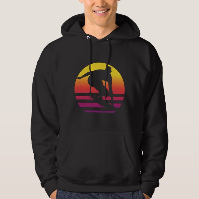 Surfer Retro Surfing Sunset Hoodie (Framsida)