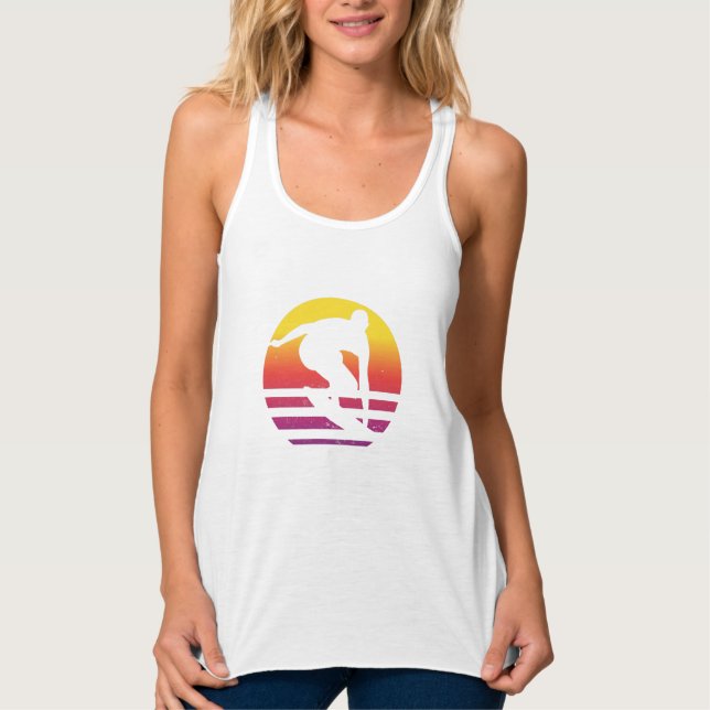 Surfer Retro Surfing Sunset Linne Med Racerback (Framsida)