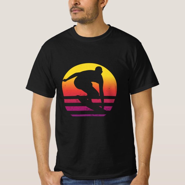 Surfer Retro Surfing Sunset T Shirt (Framsida)