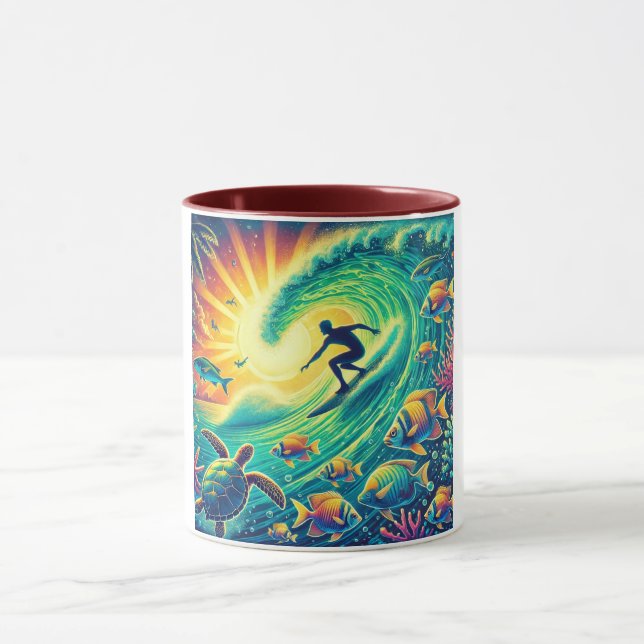Surfer Riding a Giant Wave Mugg (Center)