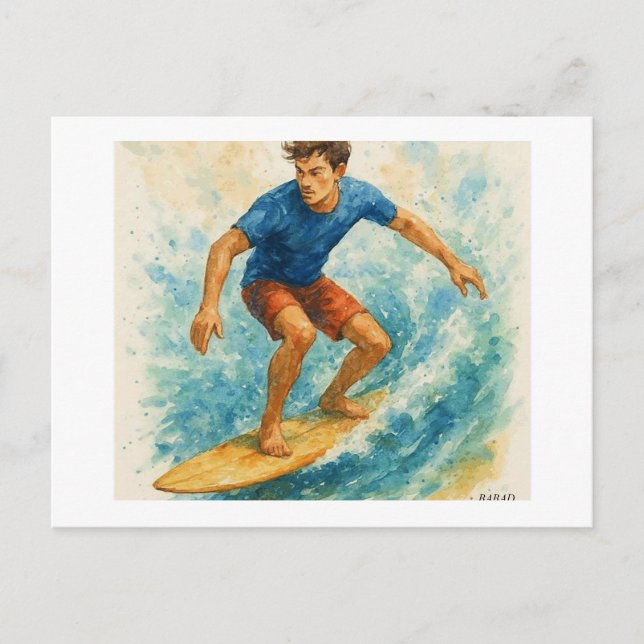 Surfer Riding a Wave,  Vykort (Framsida)