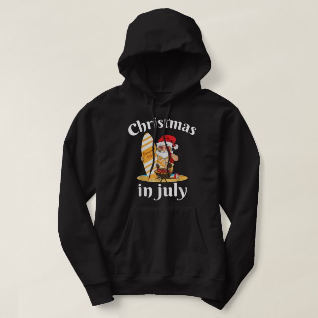 Surfer Santa Beer och BBQ julafton sommar jul i ju Hoodie (Design framsida)