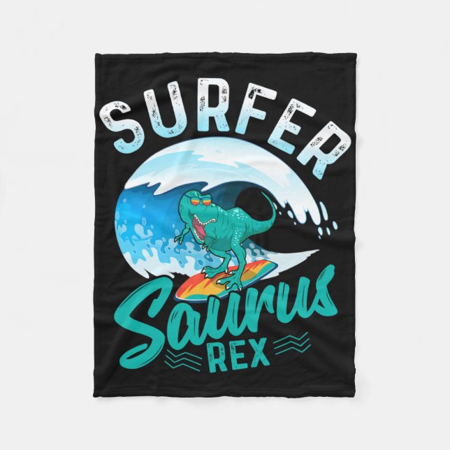 Surfer Saurus Rex Surfing Dinosaur Surf Dino Surfe Fleecefilt (Framsidan)