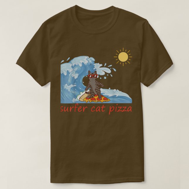Surfer Shirt Retro Pizza Boy Surfer Cat Pizza Chee T (Design framsida)