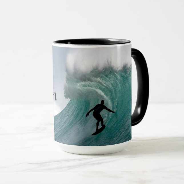 Surfer silhouette Catching a huge wave Personalize Mugg (Framsida höger)