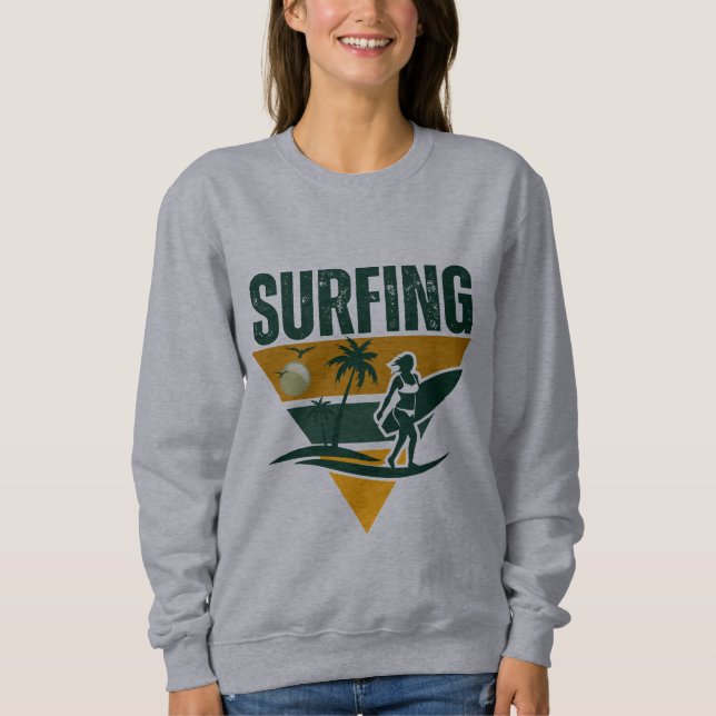 Surfer Silhouette Retro Surfing, lustig surfa T Shirt (Framsida)