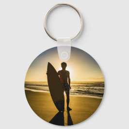 Surfer silhuett under soluppgång nyckelring
