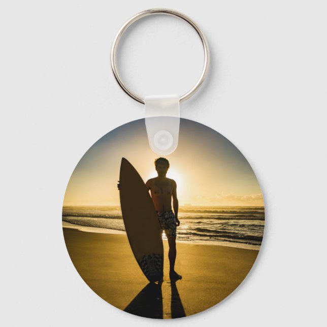 Surfer silhuett under soluppgång nyckelring (Framsida)
