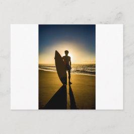 Surfer silhuett under soluppgång vykort