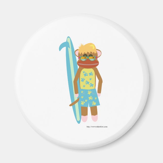 Surfer Sock monkey Boy Magnet (Framsidan)