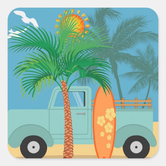 Surfer Sticker Fyrkantigt Klistermärke (Framsida)