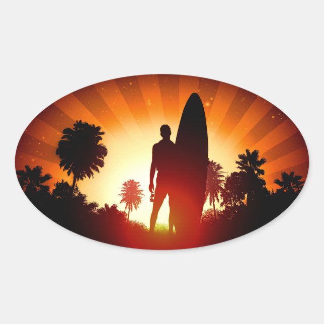 Surfer Sunset-klistermärken Ovalt Klistermärke (Framsida)