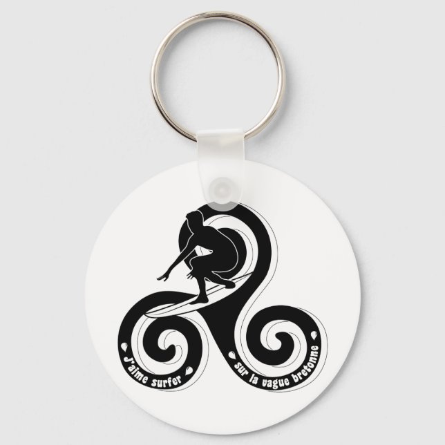 Surfer sur la vague bretonne (version homme) nyckelring (Framsida)