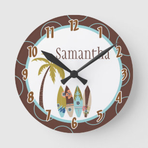 Surfer Surfa Boards Hawaiian Personlig Clock Rund Klocka