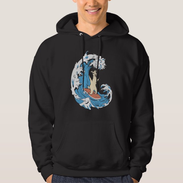 Surfer Surfboard Waves  Surfrider Surfing Llama Hoodie (Framsida)