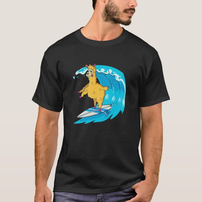 Surfer Surfboard Waves  Surfrider Surfing Llama T Shirt (Framsida)