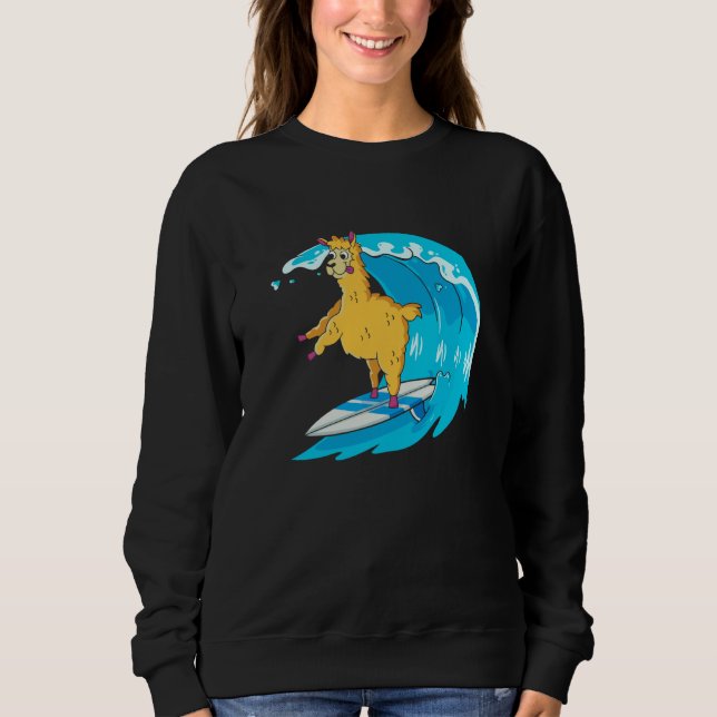 Surfer Surfboard Waves  Surfrider Surfing Llama T Shirt (Framsida)