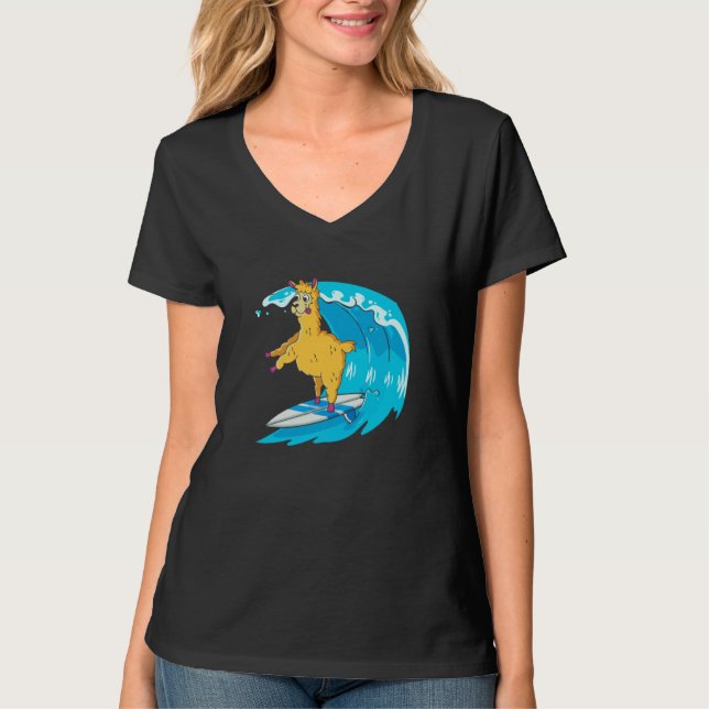 Surfer Surfboard Waves  Surfrider Surfing Llama T Shirt (Framsida)