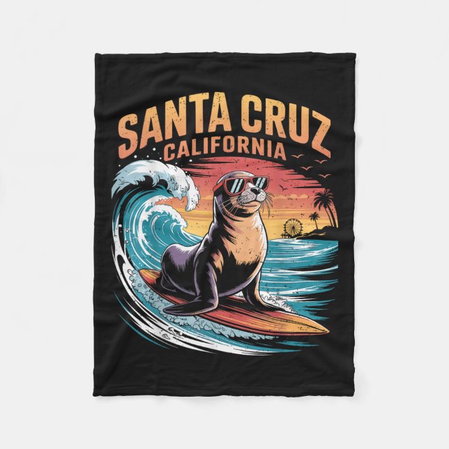 Surfer Surfing 70 s 80:e Santa Cruz California Ret Fleecefilt (Framsidan)