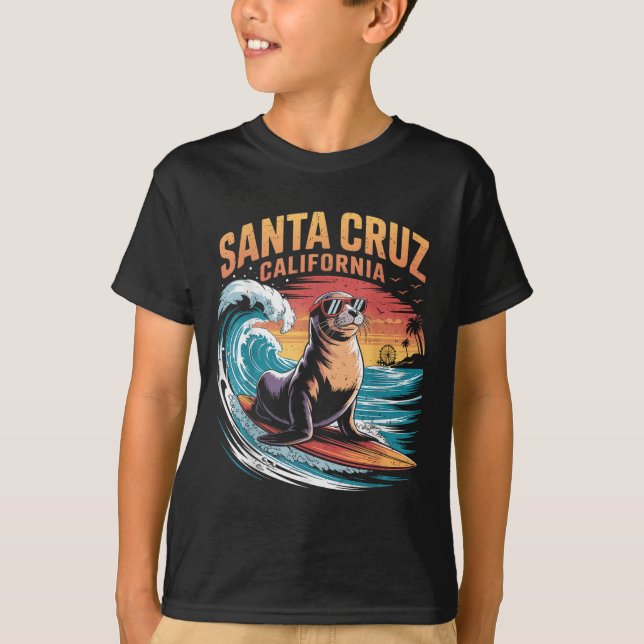 Surfer Surfing 70 s 80:e Santa Cruz California Ret T Shirt (Framsida)
