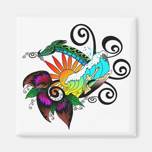 Surfer Tecknad Magnet (Framsidan)