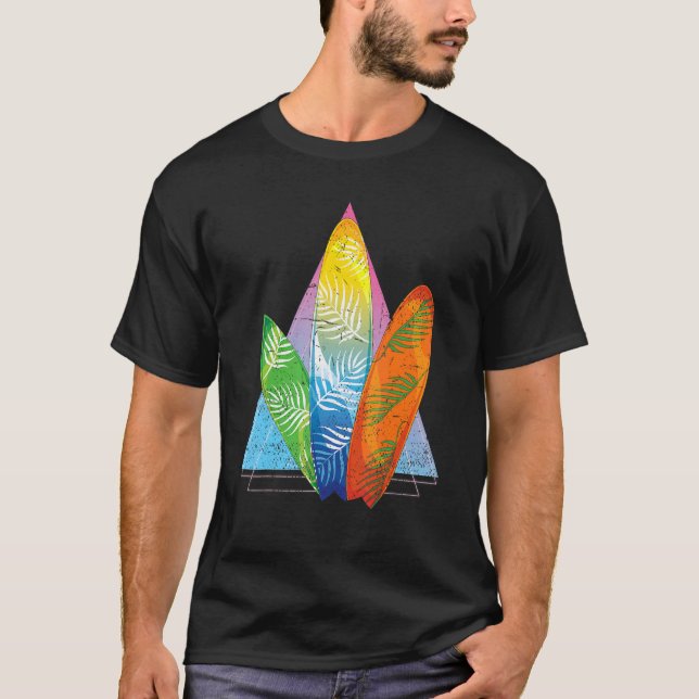 Surfer Tropical Surfboard Watersport Synthwave Sur T Shirt (Framsida)