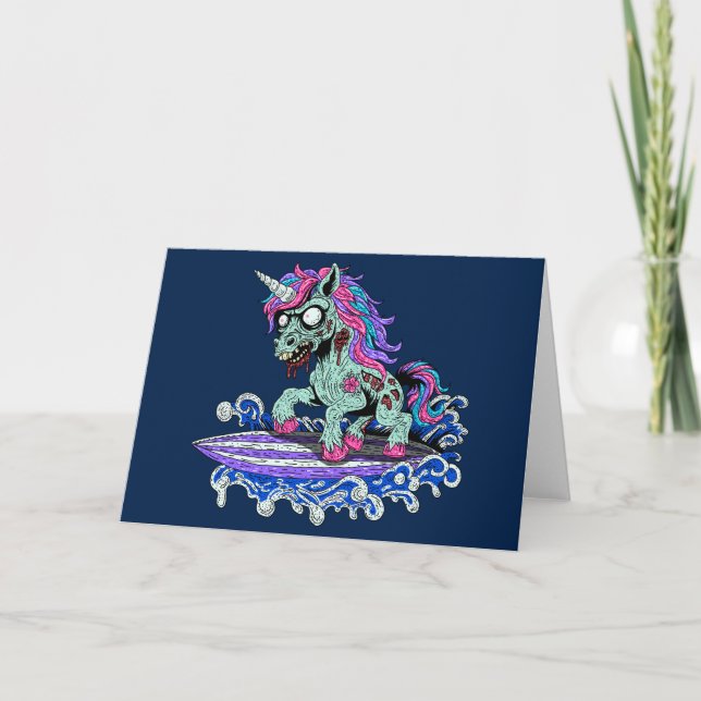 Surfer Unicorn Zombie Kort (Framsida)