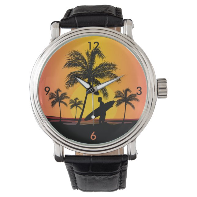 Surfer vid solnedgång armbandsur (Framsida)