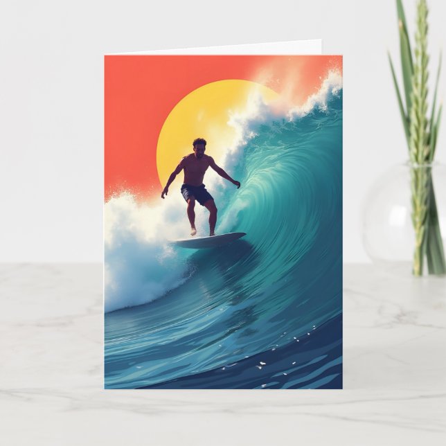 Surfer vid Sunset Birthday Kort (Framsida)