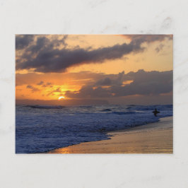 Surfer vid Sunset på Kauai Beach, Niihau på Horizo Vykort