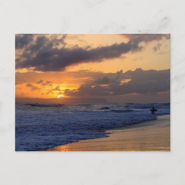 Surfer vid Sunset på Kauai Beach, Niihau på Horizo Vykort (Framsida)